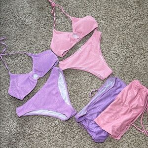 Women’s Pink and‎ Purple Bikini Bundle with matching Sheer cover ups Size Large